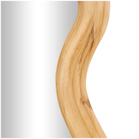 Brown Wood Wavy Wall Mirror with Dimensional Carved Frame